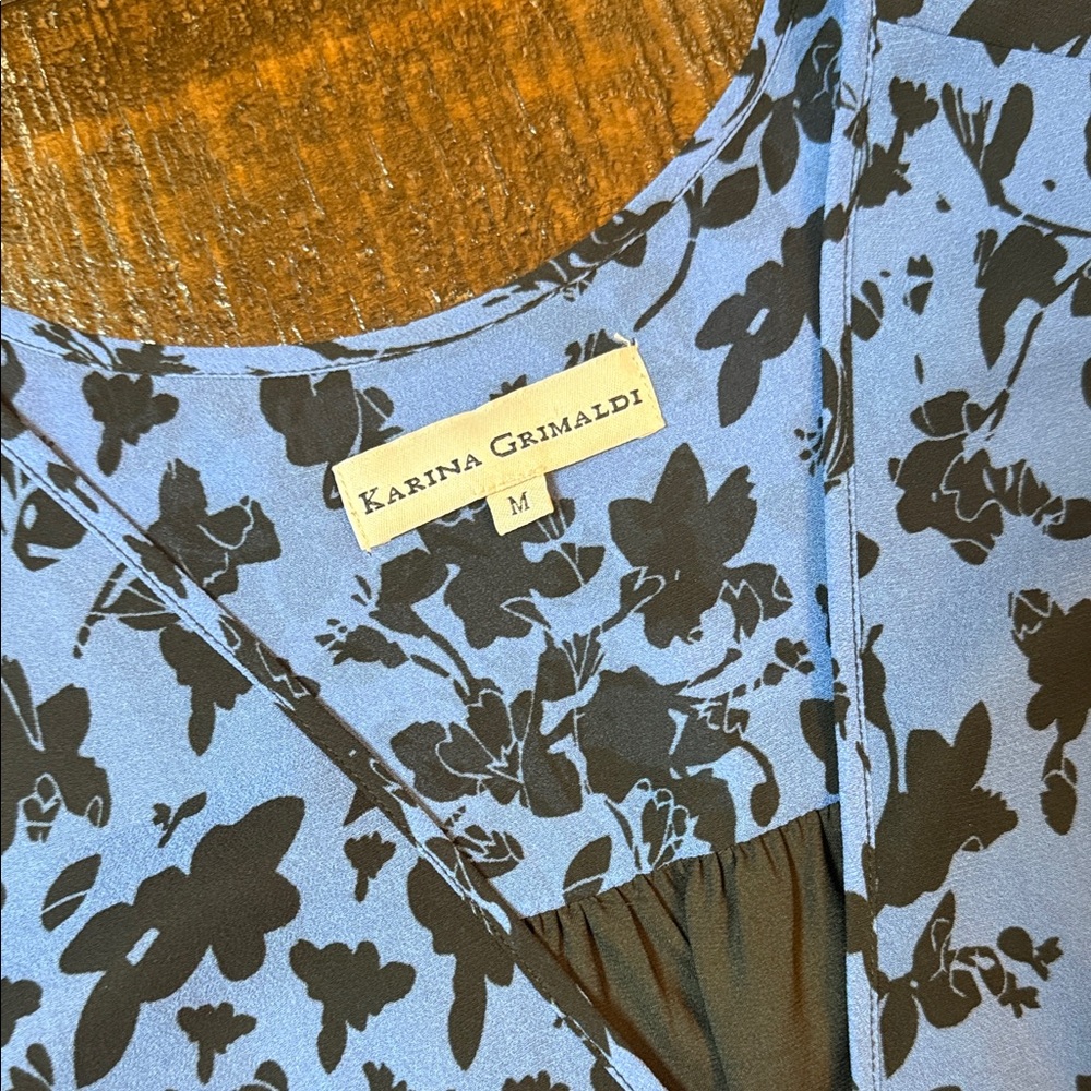 Karina Grimaldi Vicky Denim Floral Blue‎ Chiffon Mini Dress Long Sleeve M - Picture 9 of 11